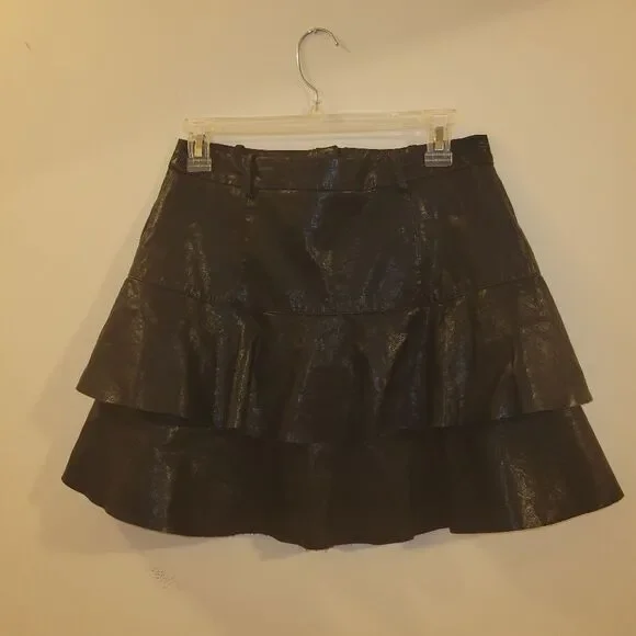 ZARA distressed black faux leather button down skirt  size md - Picture 3 of 4
